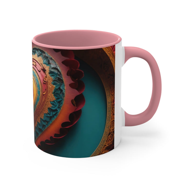 Intricate Heart Mandala - Accent Coffee Mug - Mug - g(0D·IO) - Pink - 11oz -