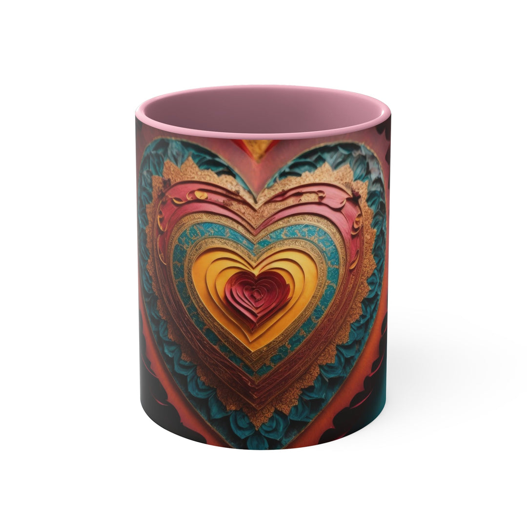 Intricate Heart Mandala - Accent Coffee Mug - Mug - g(0D·IO) - Pink - 11oz -