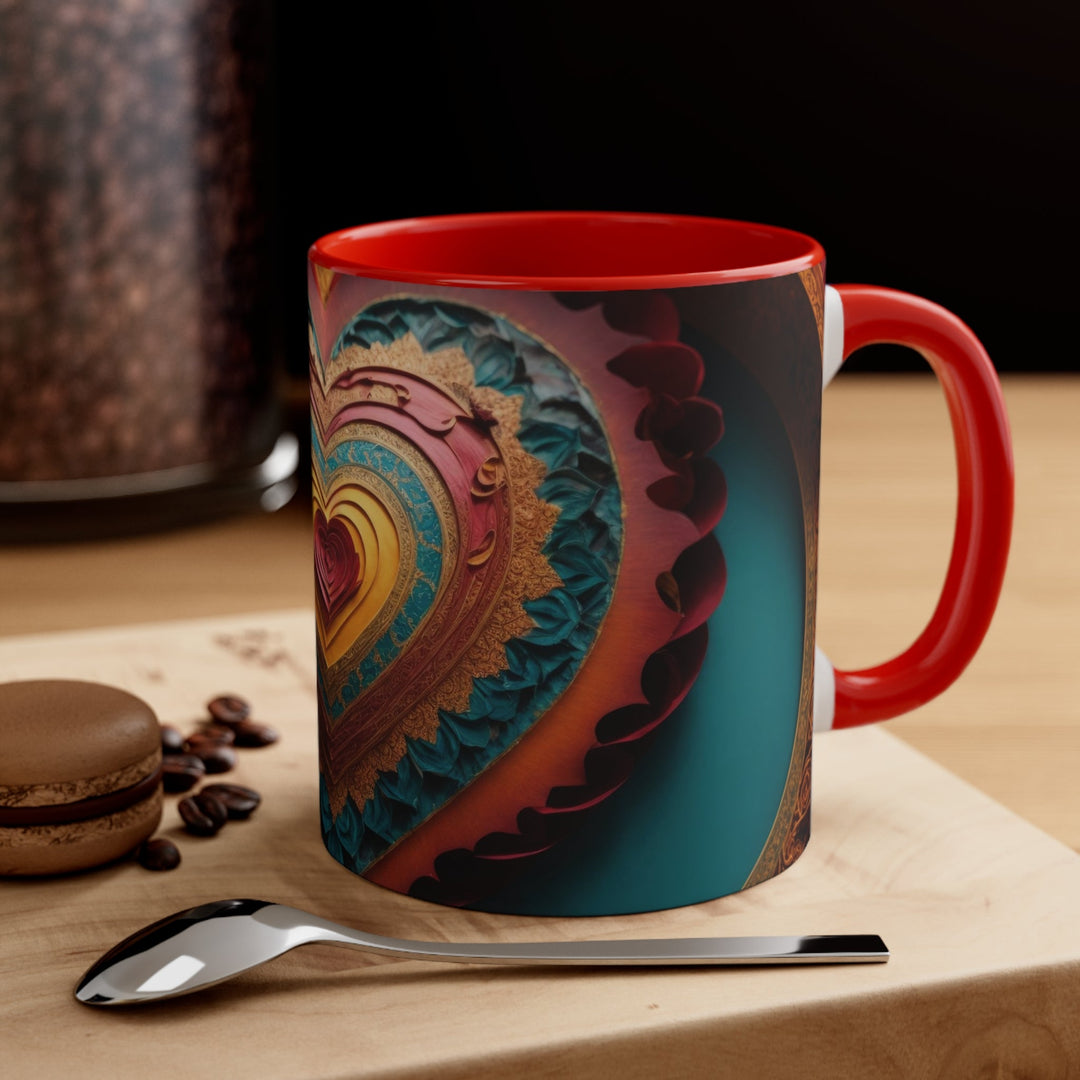 Intricate Heart Mandala - Accent Coffee Mug - Mug - g(0D·IO) - Pink - 11oz -