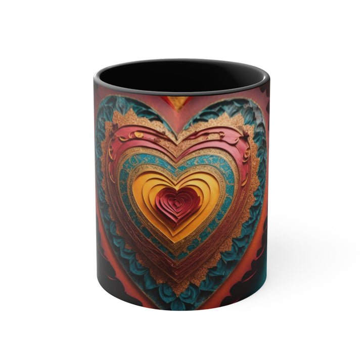 Intricate Heart Mandala - Accent Coffee Mug - Mug - g(0D·IO) - Black - 11oz -