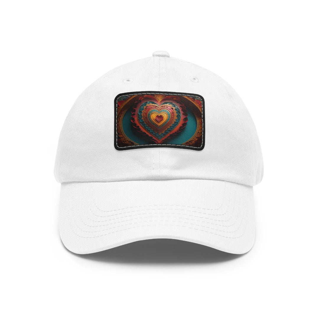 Intricate Heart Mandala - Dad Hat - Hats - g(0D·IO) - White / Black patch - Rectangle - One size