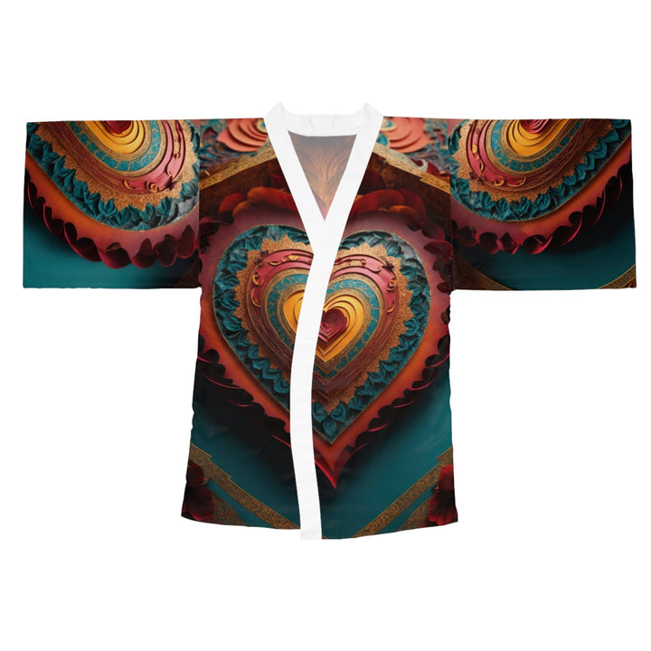 Intricate Heart Mandala - Long Sleeve Kimono Robe - All Over Prints - g(0D·IO) - XS - White -