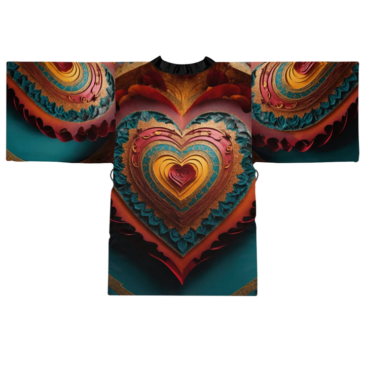 Intricate Heart Mandala - Long Sleeve Kimono Robe - All Over Prints - g(0D·IO) - XS - Black -