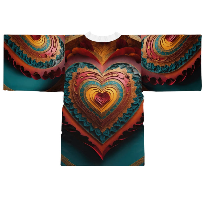 Intricate Heart Mandala - Long Sleeve Kimono Robe - All Over Prints - g(0D·IO) - XS - Black -