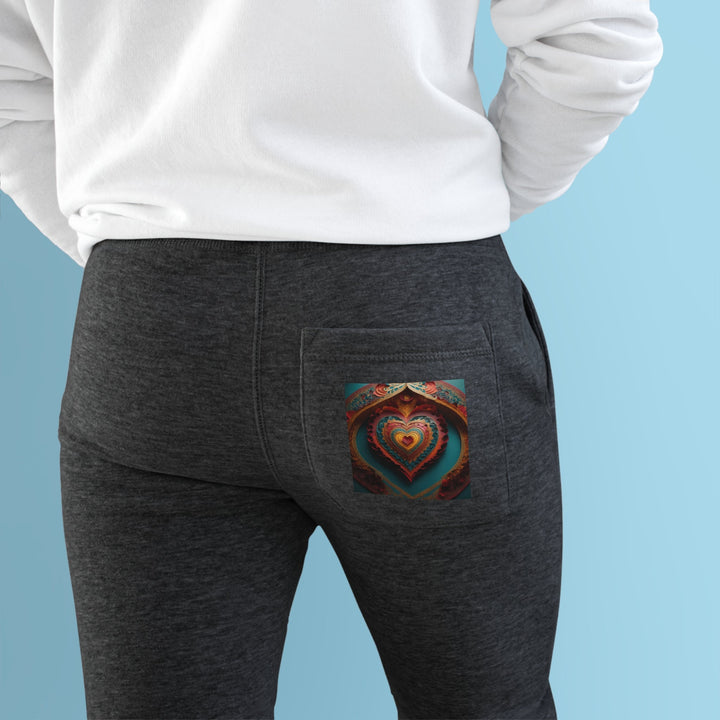 Intricate Heart Mandala - Premium Fleece Joggers - Trousers - g(0D·IO) - Charcoal Heather - M -