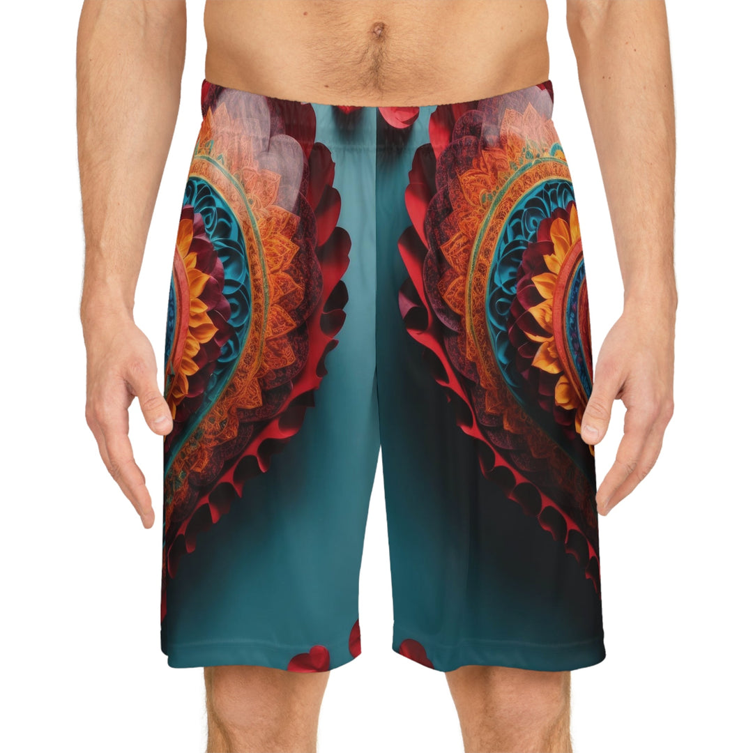 Intricate Layered Heart - AOP Basketball Shorts - All Over Prints - g(0D·IO) - Seam thread color automatically matched to design - XS -