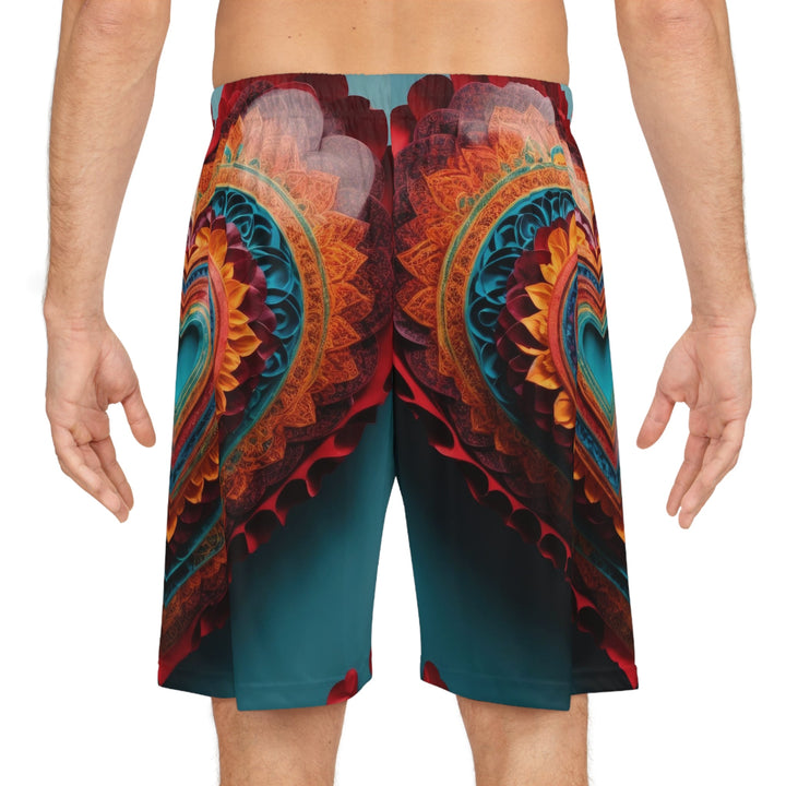 Intricate Layered Heart - AOP Basketball Shorts - All Over Prints - g(0D·IO) - Seam thread color automatically matched to design - XS -