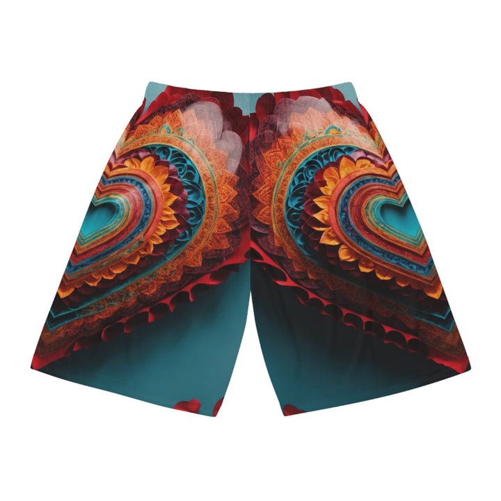 Intricate Layered Heart - AOP Basketball Shorts - All Over Prints - g(0D·IO) - Seam thread color automatically matched to design - XS -