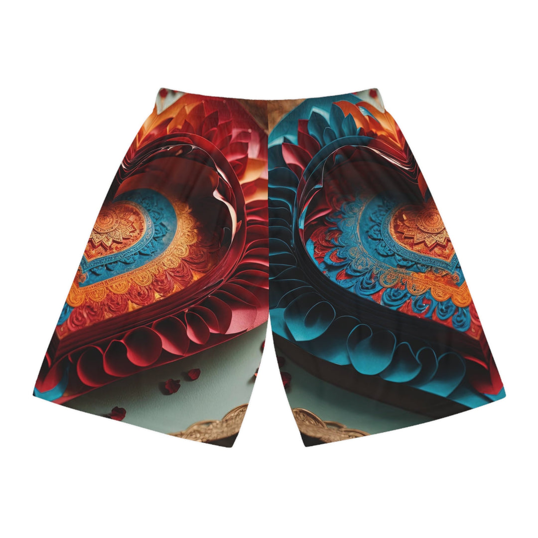 Intricate Layered Heart - AOP Basketball Shorts - All Over Prints - g(0D·IO) - Seam thread color automatically matched to design - XS -