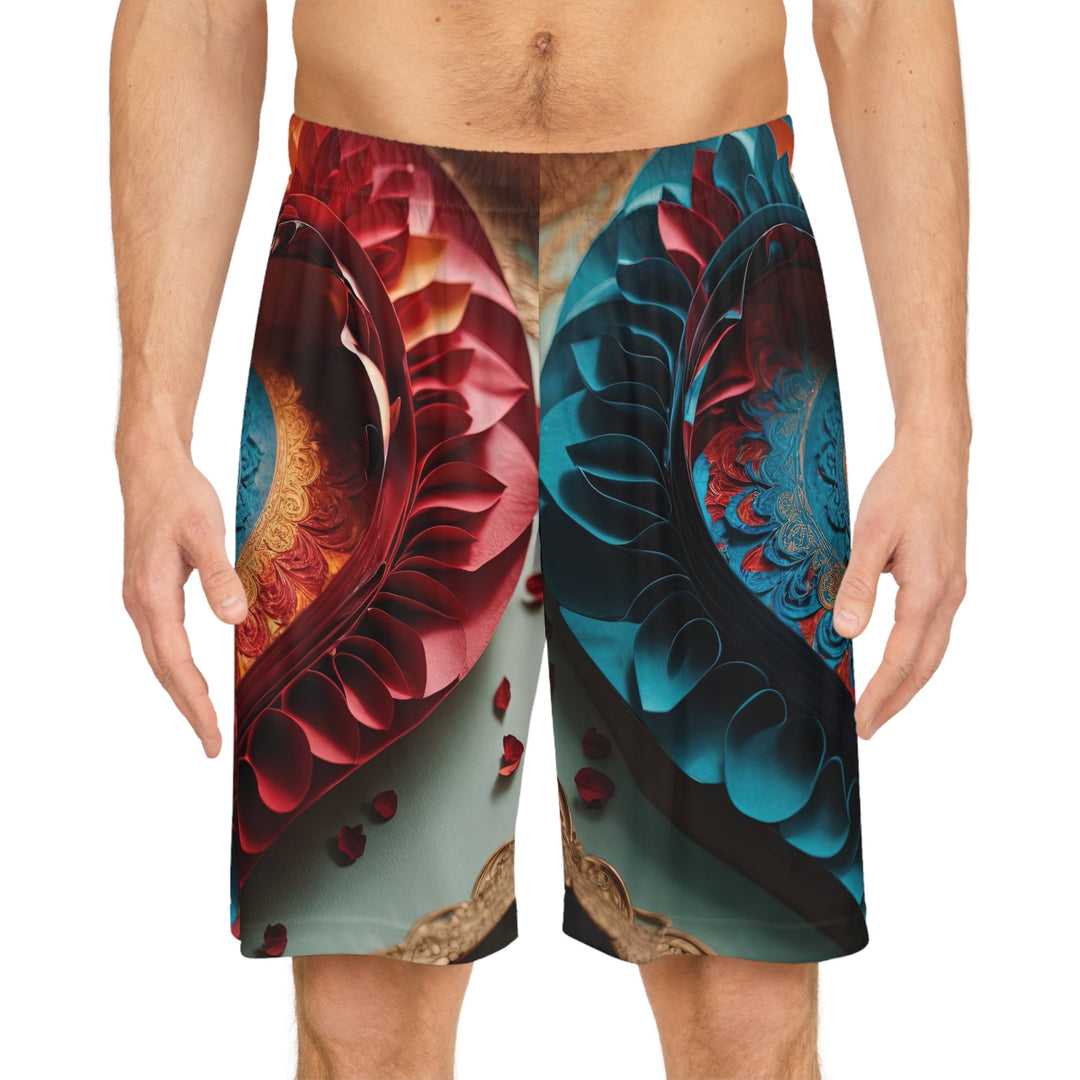 Intricate Layered Heart - AOP Basketball Shorts - All Over Prints - g(0D·IO) - Seam thread color automatically matched to design - XS -