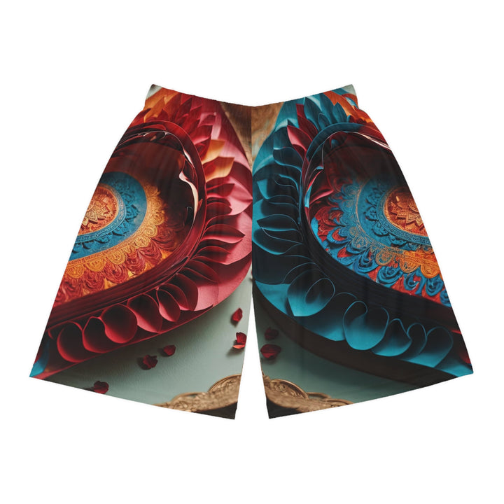 Intricate Layered Heart - AOP Basketball Shorts - All Over Prints - g(0D·IO) - Seam thread color automatically matched to design - XS -