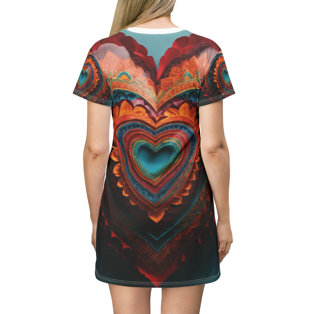 Intricate Layered Heart - T-Shirt Dress - All Over Prints - g(0D·IO) - XS - -