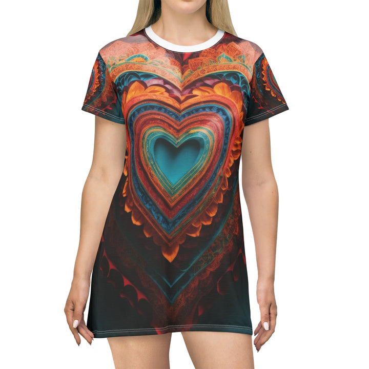 Intricate Layered Heart - T-Shirt Dress - All Over Prints - g(0D·IO) - XS - -