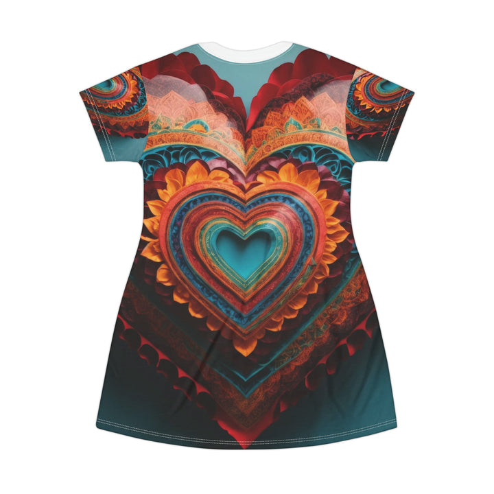 Intricate Layered Heart - T-Shirt Dress - All Over Prints - g(0D·IO) - XS - -