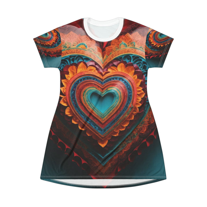 Intricate Layered Heart - T-Shirt Dress - All Over Prints - g(0D·IO) - XS - -