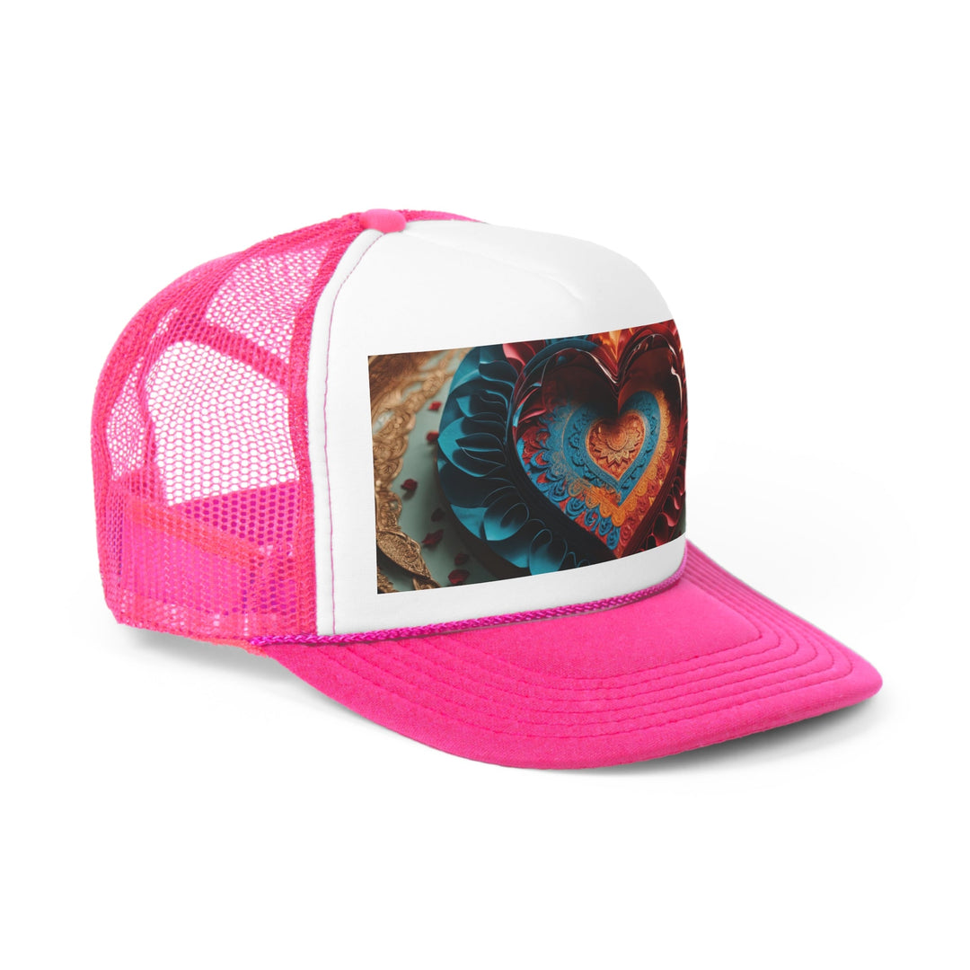 Intricate Layered Heart - Trucker Hat - Hats - g(0D·IO) - Pink - One size -