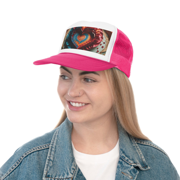 Intricate Layered Heart - Trucker Hat - Hats - g(0D·IO) - Pink - One size -