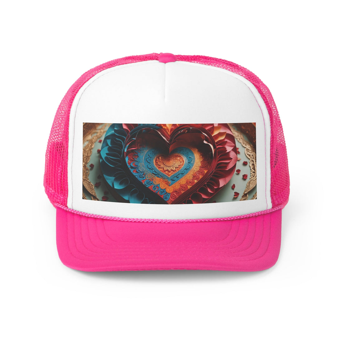 Intricate Layered Heart - Trucker Hat - Hats - g(0D·IO) - Pink - One size -