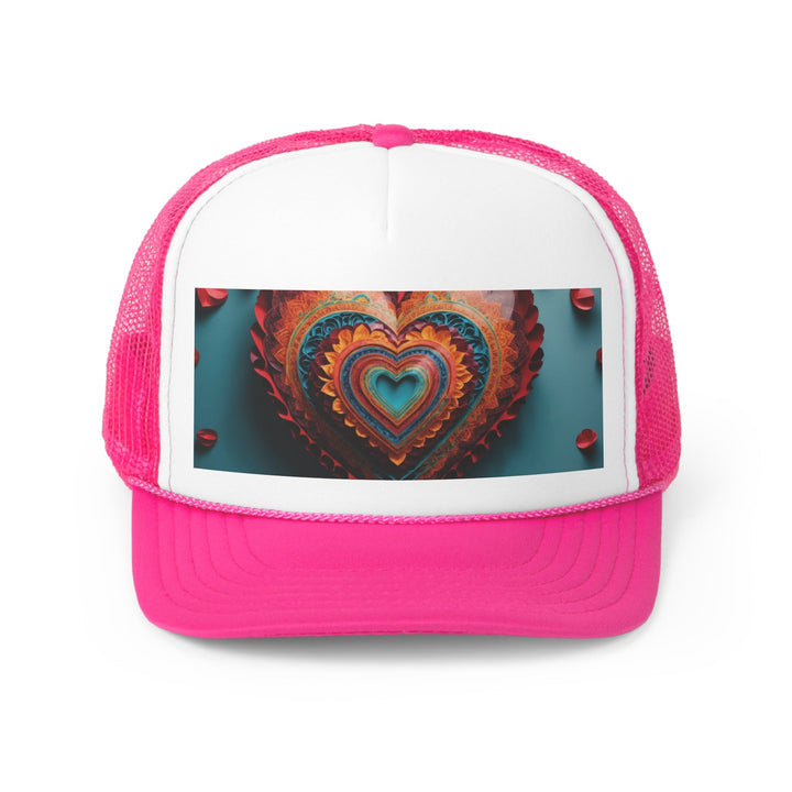 Intricate Layered Heart - Trucker Hat - Hats - g(0D·IO) - Pink - One size -