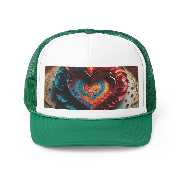 Intricate Layered Heart - Trucker Hat - Hats - g(0D·IO) - Green - One size -