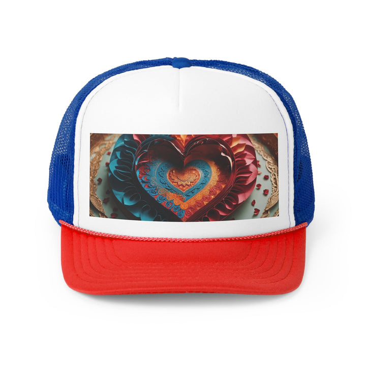 Intricate Layered Heart - Trucker Hat - Hats - g(0D·IO) - Blue/Red - One size -