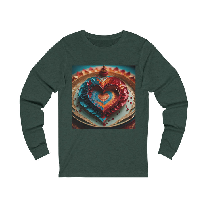 Intricate Layered Heart - Unisex Jersey Long Sleeve Tee - Long-sleeve - g(0D·IO) - S - Heather Forest -