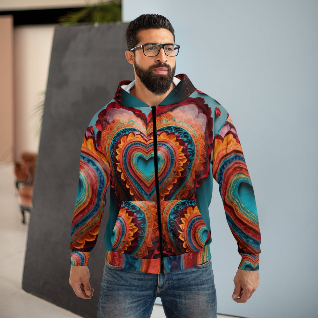 Intricate Layered Heart - Unisex Zip Hoodie - All Over Prints - g(0D·IO) - XS - -