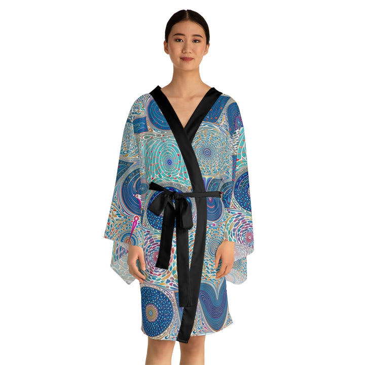 Intricate Love Mandala - Long Sleeve Kimono Robe - All Over Prints - g(0D·IO) - XS - Black -