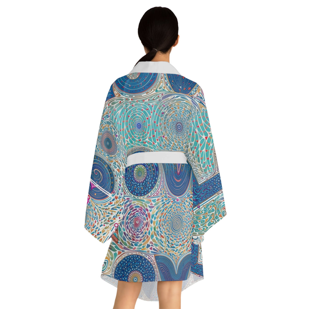 Intricate Love Mandala - Long Sleeve Kimono Robe - All Over Prints - g(0D·IO) - XS - Black -