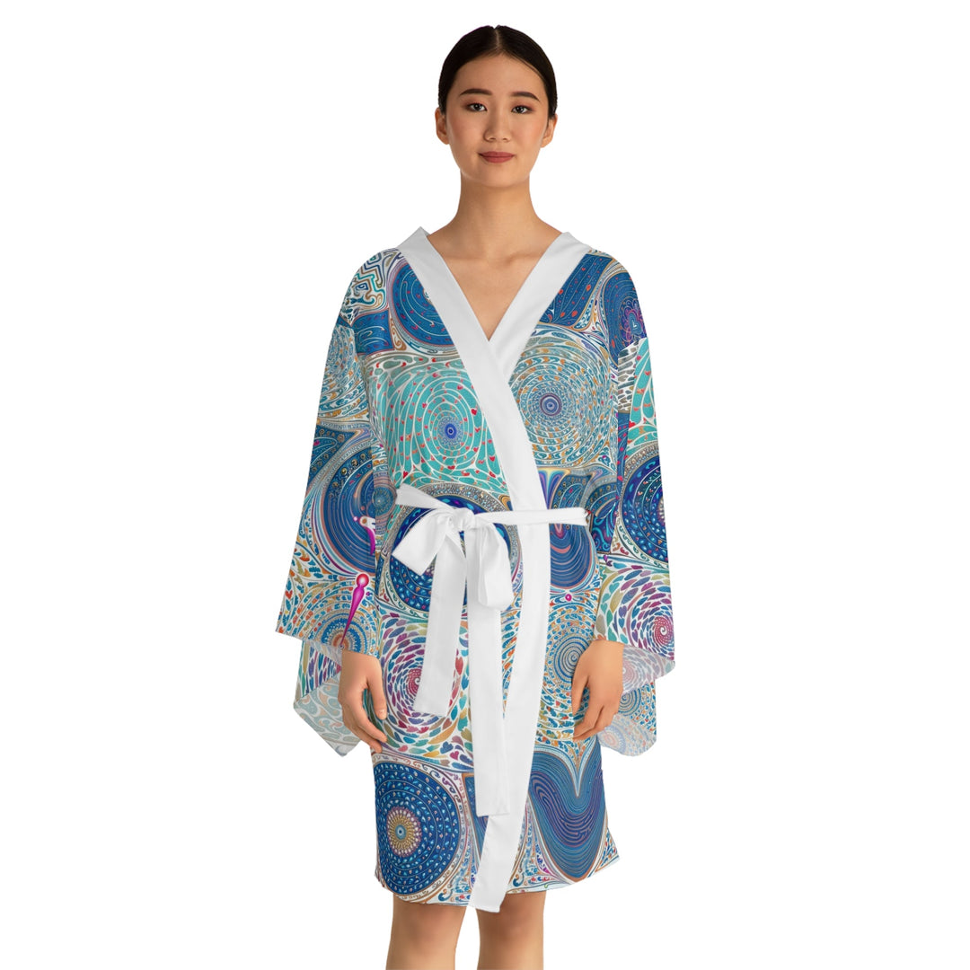 Intricate Love Mandala - Long Sleeve Kimono Robe - All Over Prints - g(0D·IO) - XS - Black -