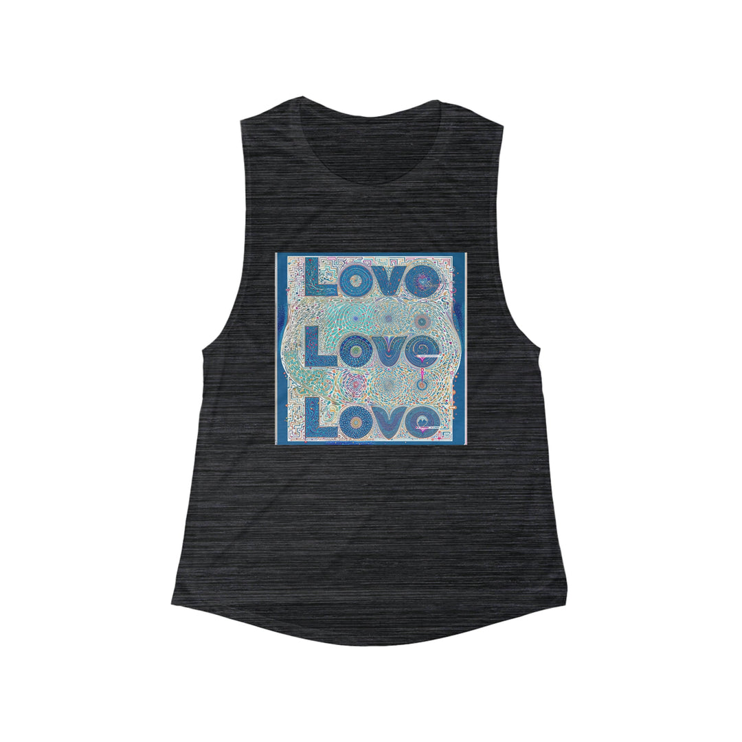 Intricate Love Mandala - Women's Flowy Scoop Muscle Tank - Tank Top - g(0D·IO) - S - Black Slub -