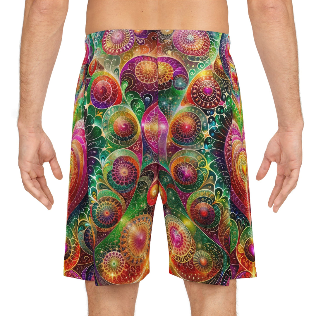 Kaleidoscopic Heart Symphony - AOP Basketball Shorts - All Over Prints - g(0D·IO) - Seam thread color automatically matched to design - XS -