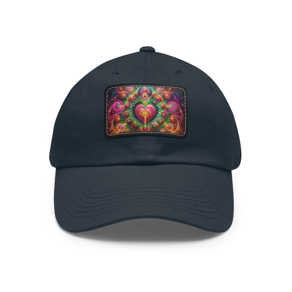 Kaleidoscopic Heart Symphony - Dad Hat - Hats - g(0D·IO) - Navy / Black patch - Rectangle - One size