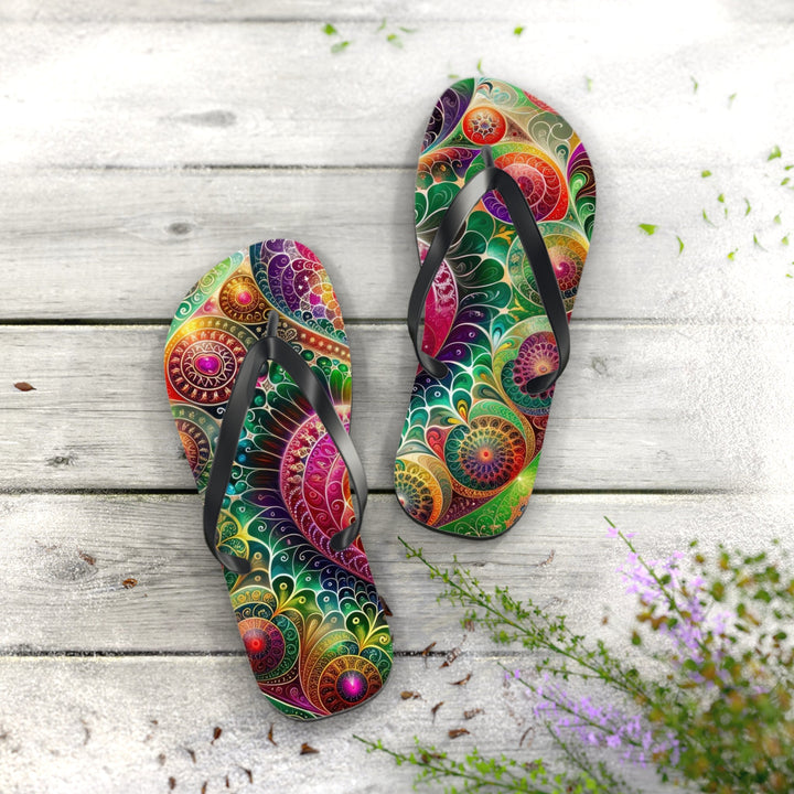 Kaleidoscopic Heart Symphony - Flip Flops - Shoes - g(0D·IO) - XL - Black sole -