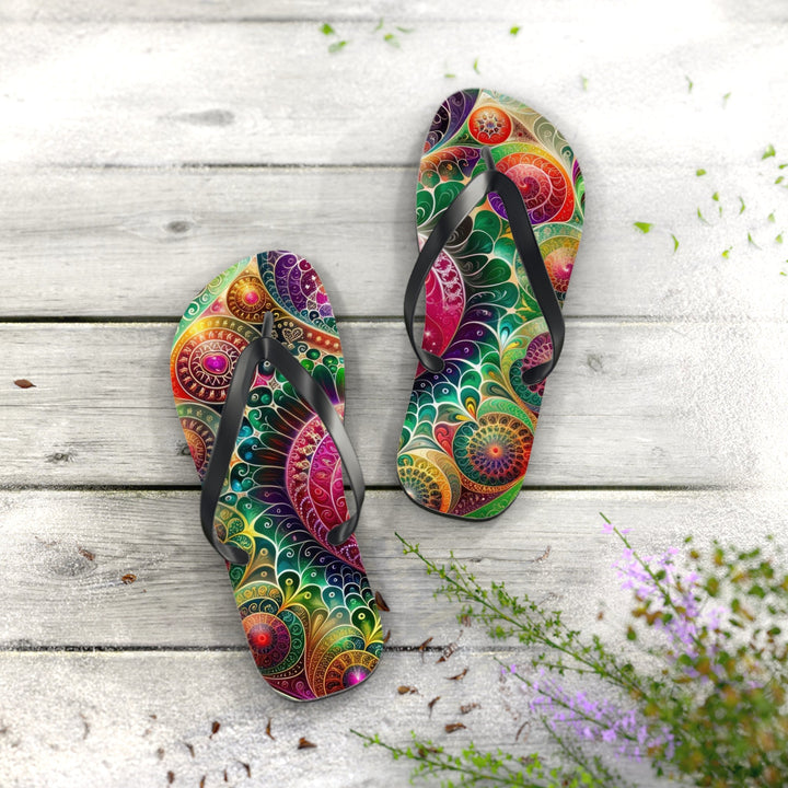 Kaleidoscopic Heart Symphony - Flip Flops - Shoes - g(0D·IO) - XL - Black sole -