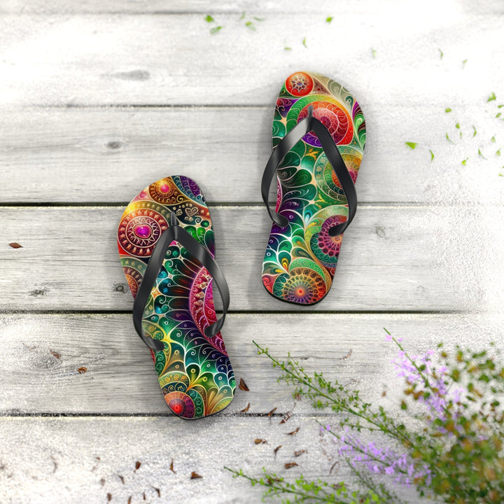 Kaleidoscopic Heart Symphony - Flip Flops - Shoes - g(0D·IO) - XL - Black sole -