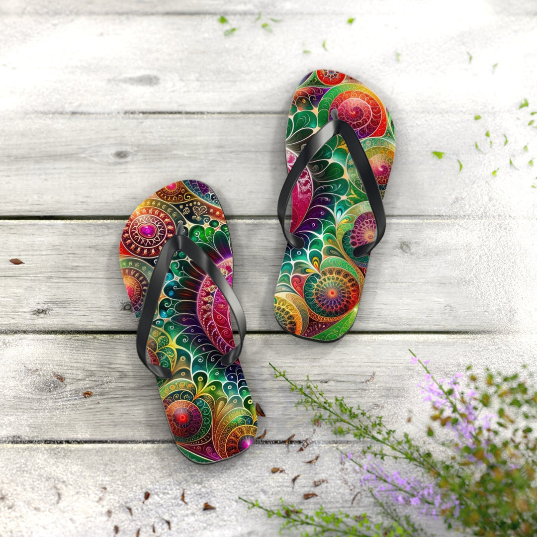 Kaleidoscopic Heart Symphony - Flip Flops - Shoes - g(0D·IO) - XL - Black sole -