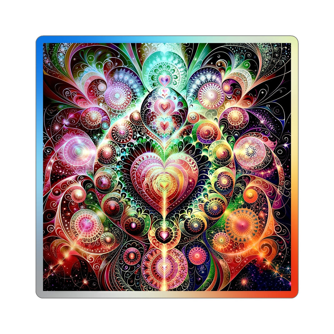 Kaleidoscopic Heart Symphony - Holographic Die-Cut Sticker - Paper products - g(0D·IO) - 6" × 6" - Die-Cut - Holographic