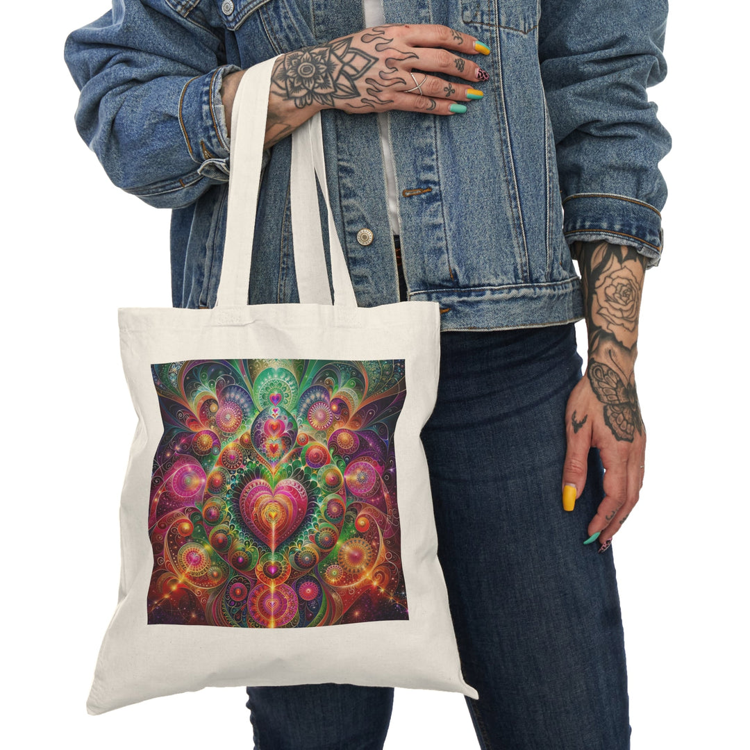 Kaleidoscopic Heart Symphony - Natural Tote Bag - Bags - g(0D·IO) - 15" x 16" - Natural -