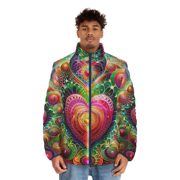 Kaleidoscopic Heart Symphony - Puffer Jacket - All Over Prints - g(0D·IO) - S - Black zipper -