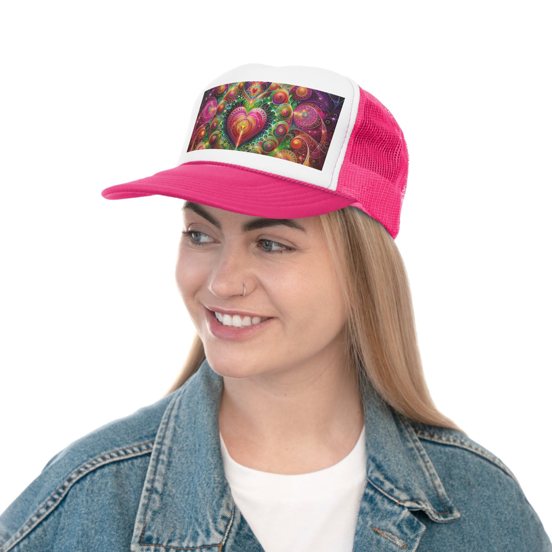Kaleidoscopic Heart Symphony - Trucker Hat - Hats - g(0D·IO) - Pink - One size -