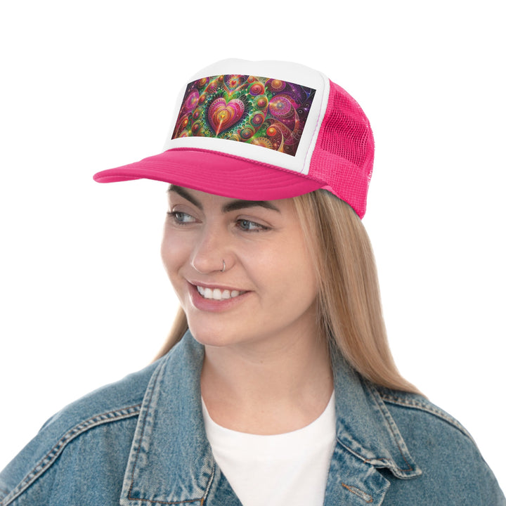 Kaleidoscopic Heart Symphony - Trucker Hat - Hats - g(0D·IO) - Pink - One size -