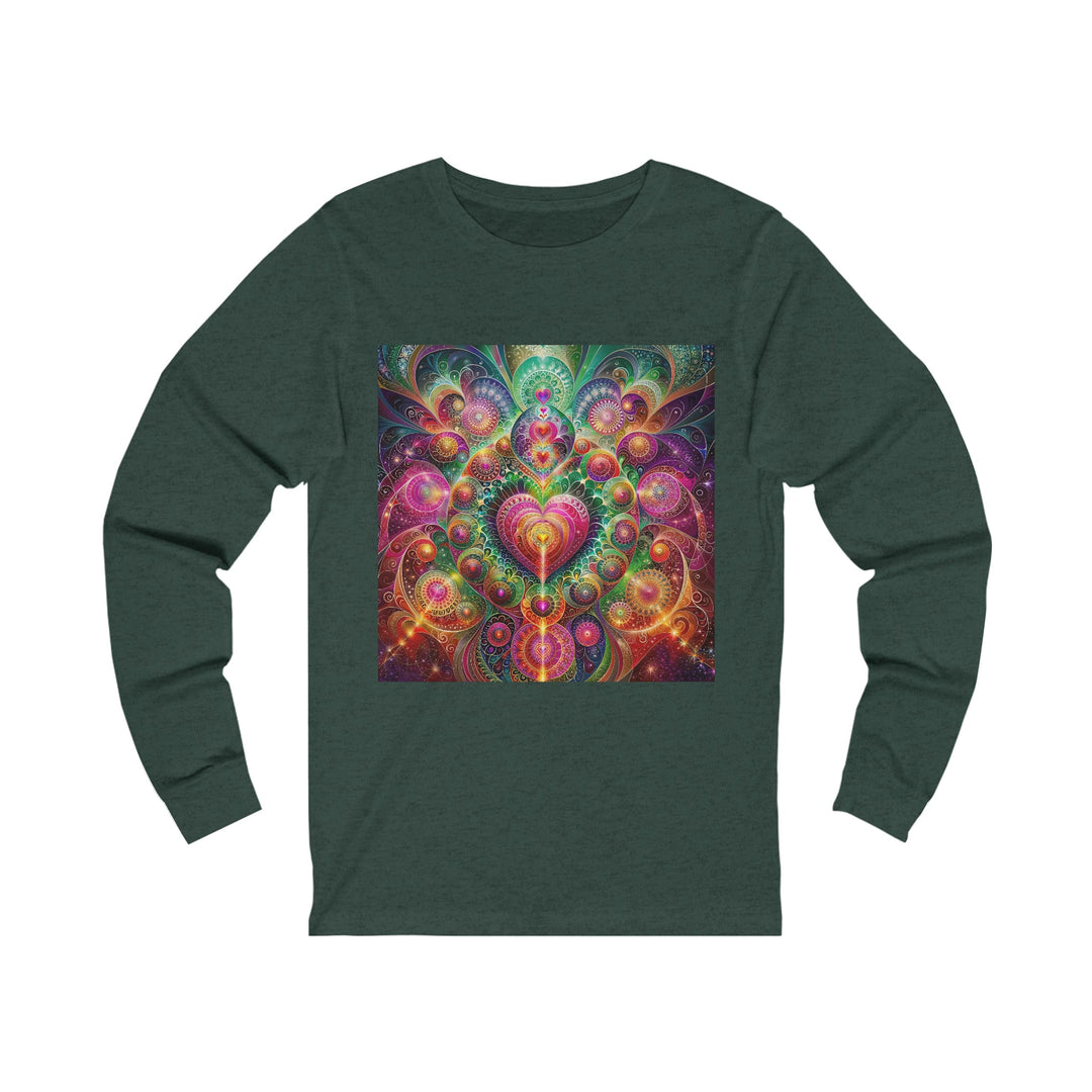 Kaleidoscopic Heart Symphony - Unisex Jersey Long Sleeve Tee - Long-sleeve - g(0D·IO) - M - Heather Forest -