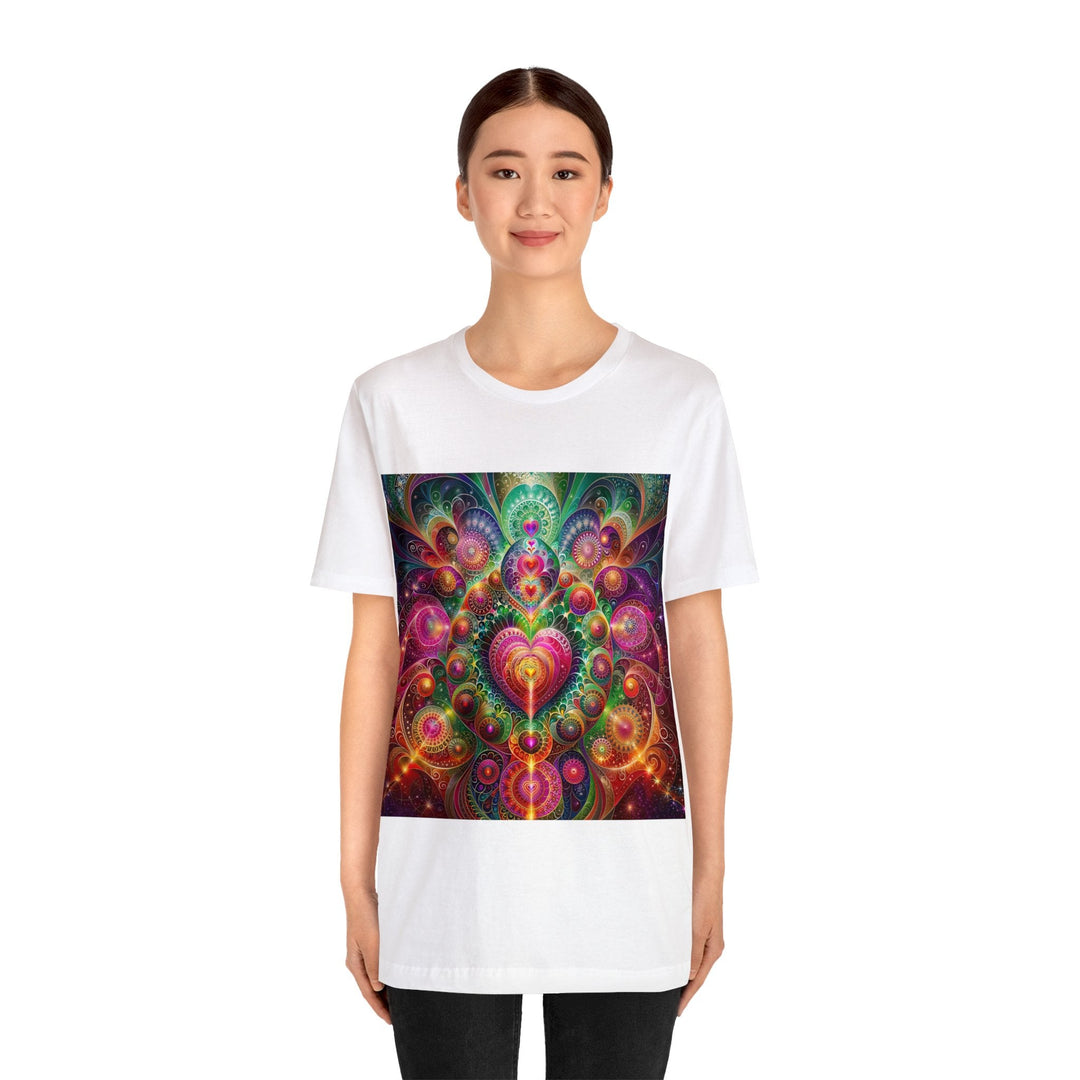 Kaleidoscopic Heart Symphony - Unisex Jersey Short Sleeve Tee - T-Shirt - g(0D·IO) - Black - S -