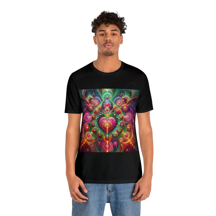Kaleidoscopic Heart Symphony - Unisex Jersey Short Sleeve Tee - T-Shirt - g(0D·IO) - Black - S -