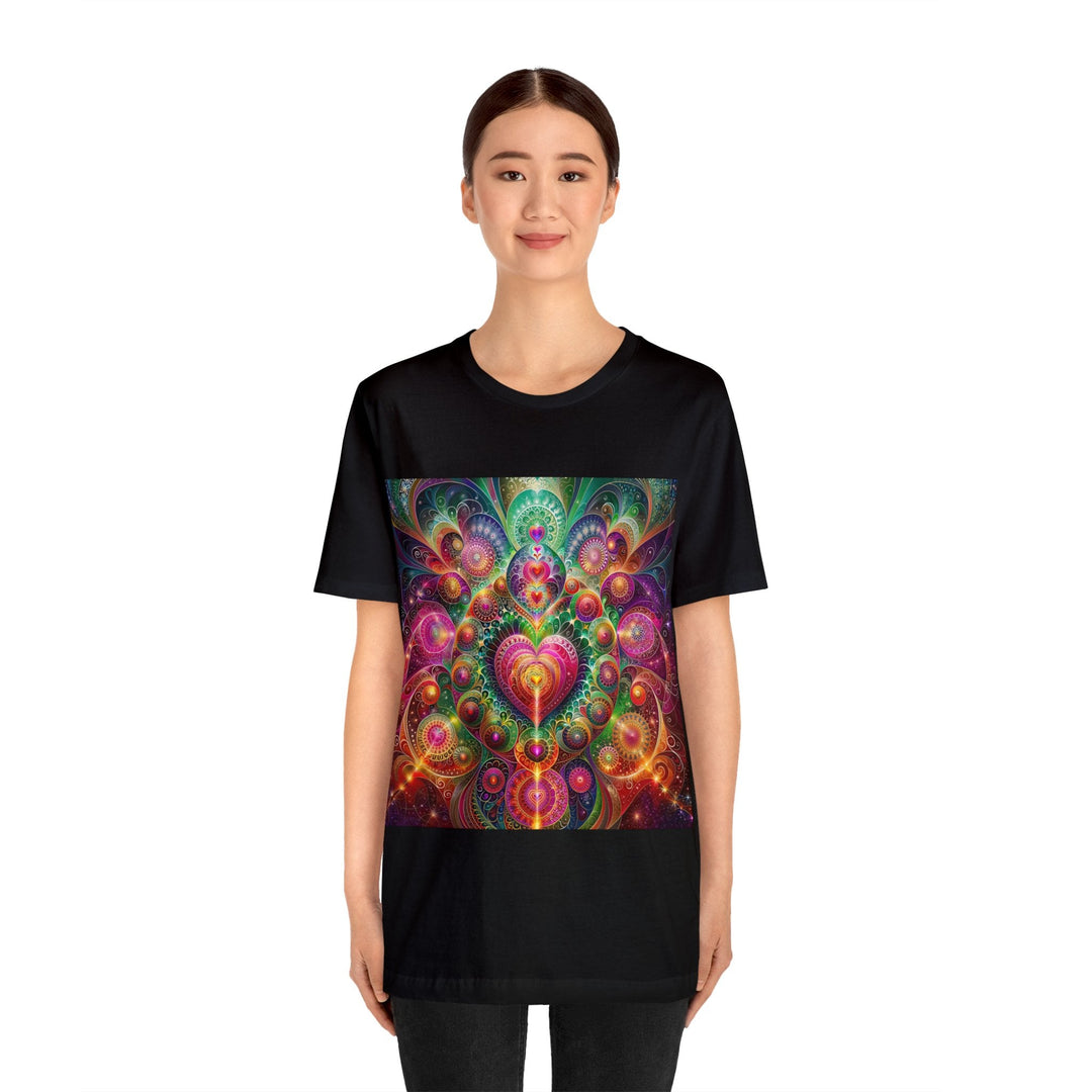 Kaleidoscopic Heart Symphony - Unisex Jersey Short Sleeve Tee - T-Shirt - g(0D·IO) - Black - S -