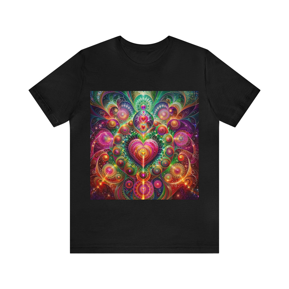 Kaleidoscopic Heart Symphony - Unisex Jersey Short Sleeve Tee - T-Shirt - g(0D·IO) - Black - S -