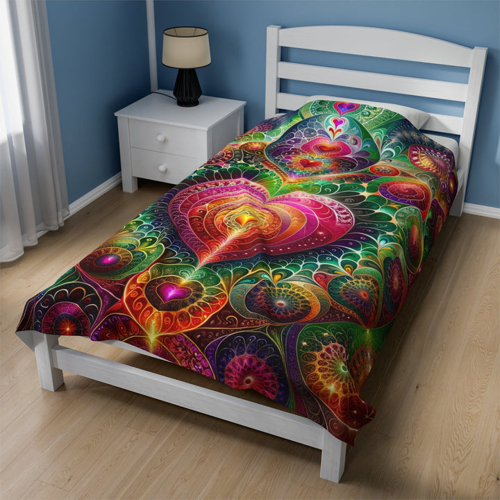 Kaleidoscopic Heart Symphony - Velveteen Plush Blanket - All Over Prints - g(0D·IO) - 60" × 80" - -