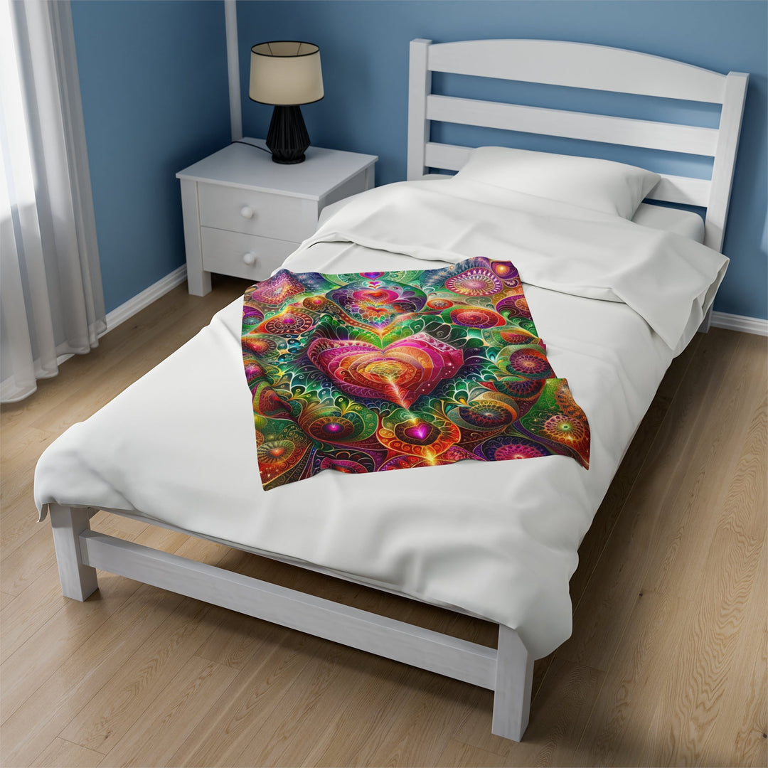 Kaleidoscopic Heart Symphony - Velveteen Plush Blanket - All Over Prints - g(0D·IO) - 60" × 80" - -