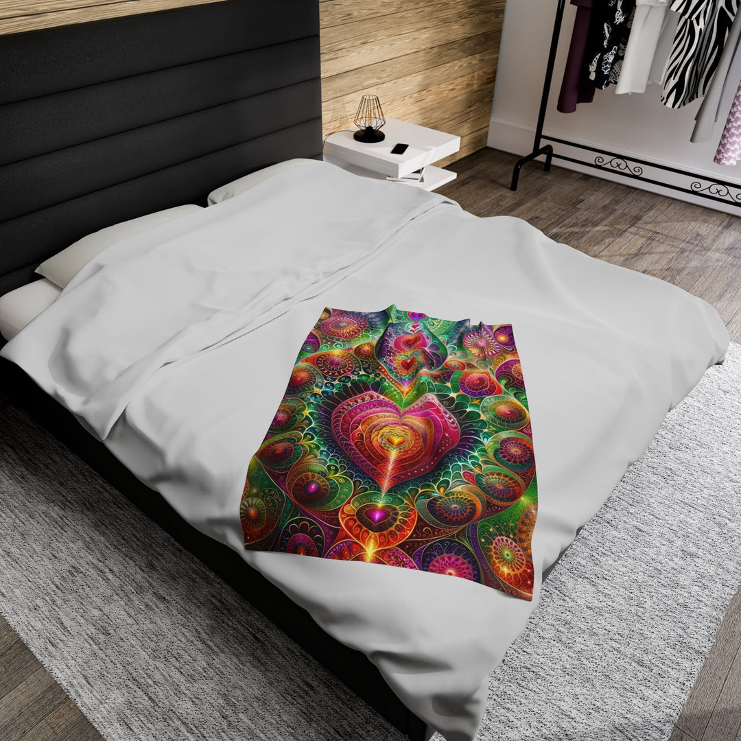 Kaleidoscopic Heart Symphony - Velveteen Plush Blanket - All Over Prints - g(0D·IO) - 60" × 80" - -